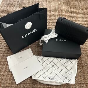 Chanel Reissue 226 Black Chevron Calfskin All Black HW Limited Full Set